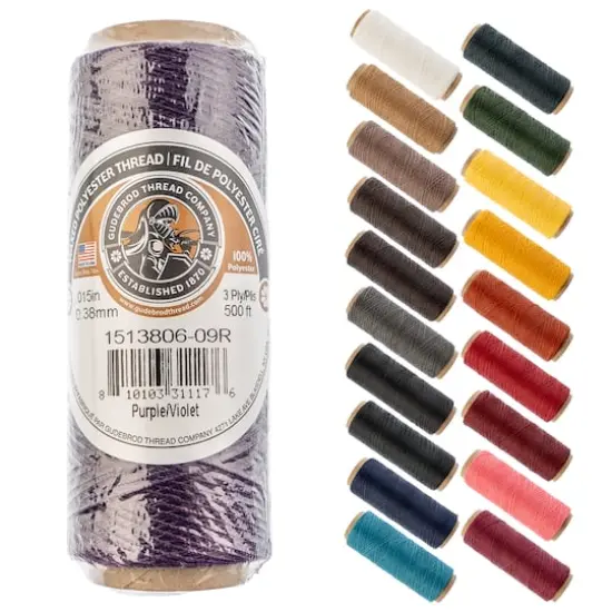 Gudebrod 0.015" 3 Ply Waxed Thread, 500ft. Purple {1}
