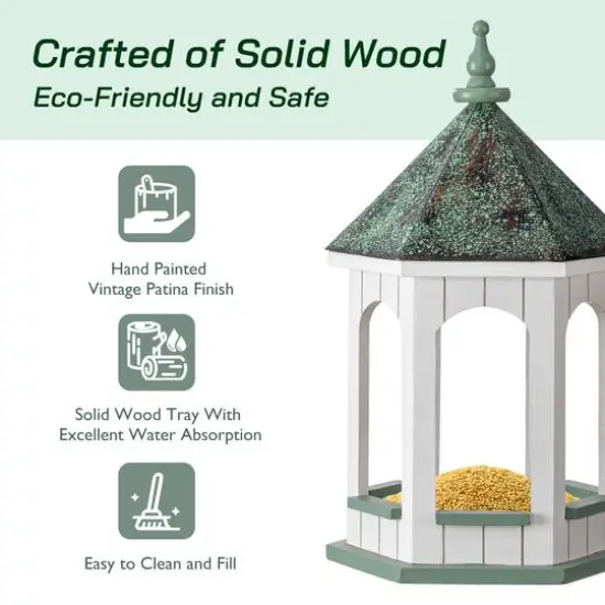 Glitzhome&reg; 15.75" Metal Roof Wood Gazebo Tray Bird Feeder {8}
