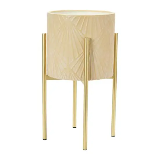 Hello Honey&reg; Cream & Gold Boho Embossed Metal Planters with Stands Set {8}