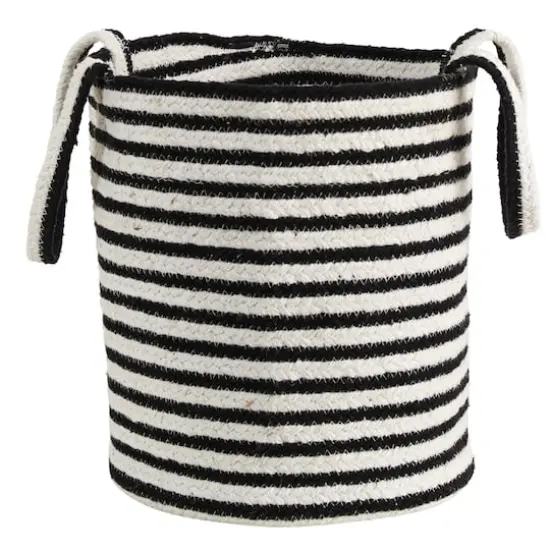 13'' Black & White Striped Natural Cotton & Jute Basket Planter {1}