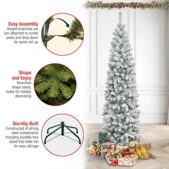 7.5ft. Unlit Acacia Pencil Slim Flocked Artificial Christmas Tree {6}