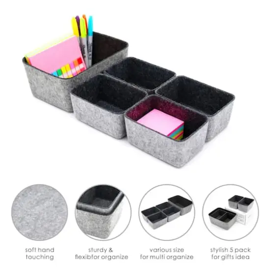 Welaxy Felt 5 Piece Drawer Organizer Bins Charcoal {6}
