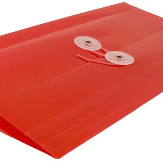 JAM Paper 5.25" x 10" Plastic #10 Business Envelope with Button and String Closure, 24ct. Red {5}