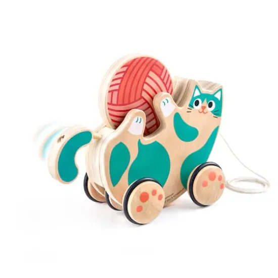 Hape Walk-A-Long Roll & Rattle Kitten Wooden Toddler Toy {1}