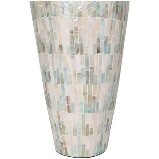 28" White Mother of Pearl Handmade Mosaic Inspired Vase with Pastel Blue & Pink Accents {7}