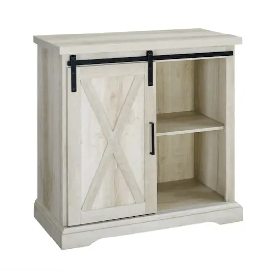 Walker Edison 32" White Oak Sliding Barn Door Farmhouse Accent Cabinet {1}