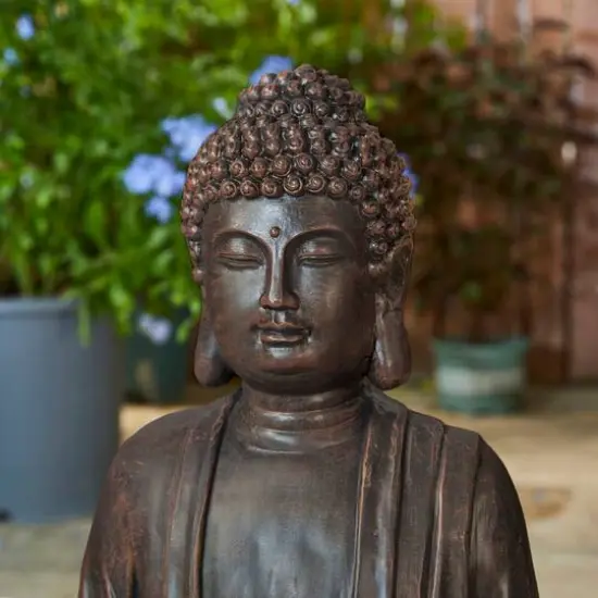 Glitzhome&reg; 28.25" Zen-Style Meditating Buddha Statue Outdoor Fountain with LED Light {6}
