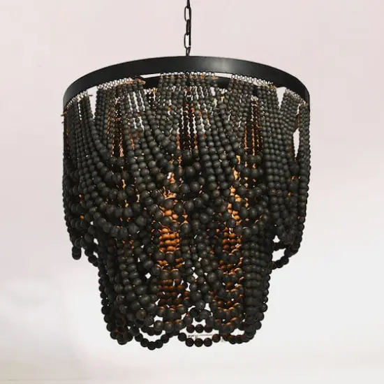 Hello Honey&reg; 27.5" 2-Tier Draped Wood Bead Chandelier Black {6}