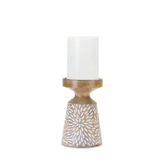 Etched Starburst Woodgrain Candle Holder Set {5}