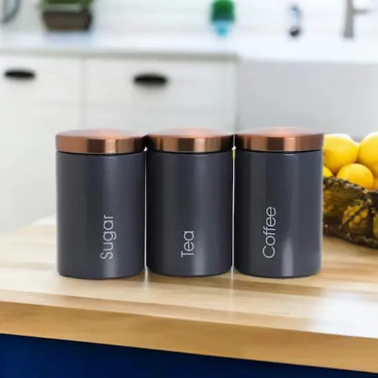 MegaChef Essential Kitchen Storage Matte Gray 3 Piece Sugar, Coffee & Tea Canister Set {1}