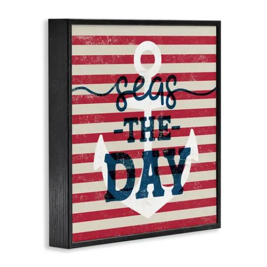 Stupell Industries Seas The Day Americana Anchor & Flag Phrase Framed Giclee Art Black {4}