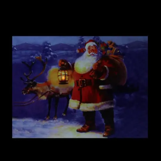 LED Lighted Santa Claus With Reindeer Christmas Canvas Wall Art {3}