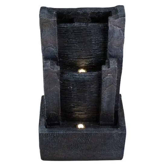 23.5" Black & Gray Modern Lighted Three-Tier Outdoor Garden Water Fountain {4}