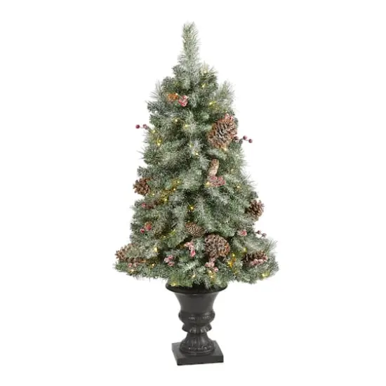 4ft. Pre-Lit Frosted Pine Artificial Christmas Tree with Pinecones & Berries, Clear LED Lights {1}