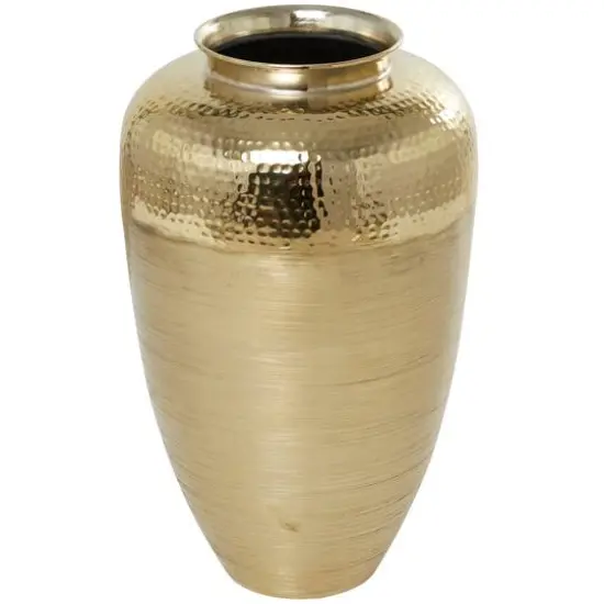 20" Gold Aluminum Brushed Vase with Hammered Top {5}