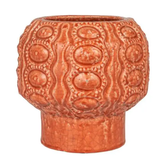 Hello Honey&reg; 9" Coral Crackle Glaze Embossed Terra Cotta Footed Vase Planter {9}