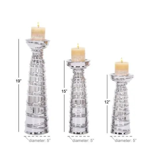 Silver Ceramic Contemporary Candle Holder Set {8}