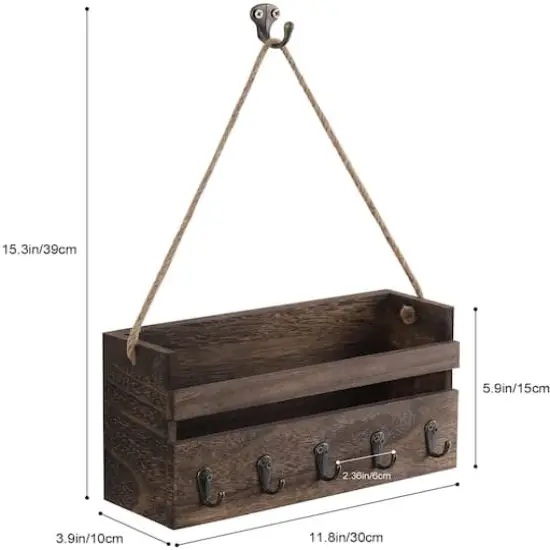 NEX&trade; Brown Hanging Wall-Mounted Mail Organizer with 5 Hooks {3}