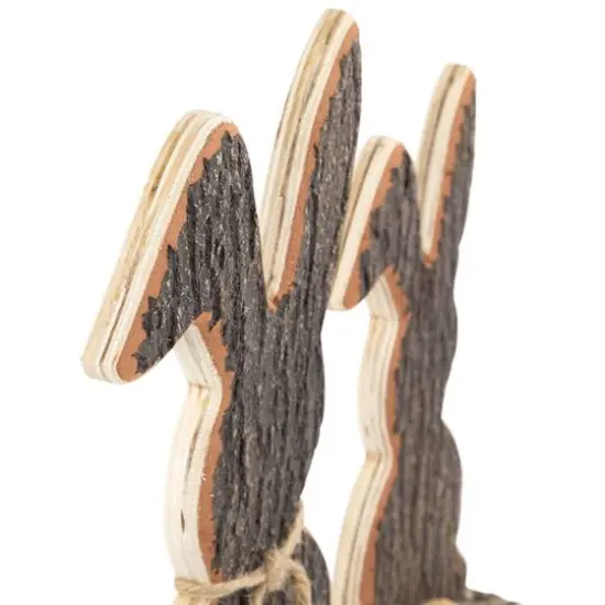 15.75" Rabbit Trio Wooden Tree Bark Easter Decoration {6}
