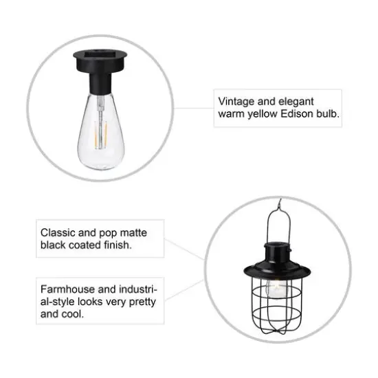 Glitzhome® 10" Wire Solar Powered Outdoor Hanging Lantern Black {6}