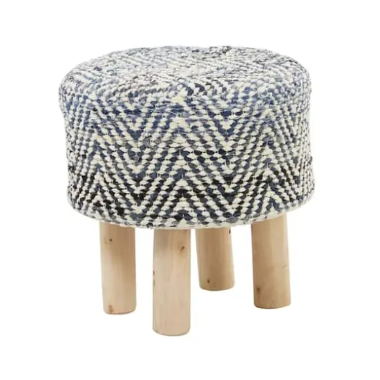 Blue Wood Bohemian Stool, 16" x 16" x 17" {3}