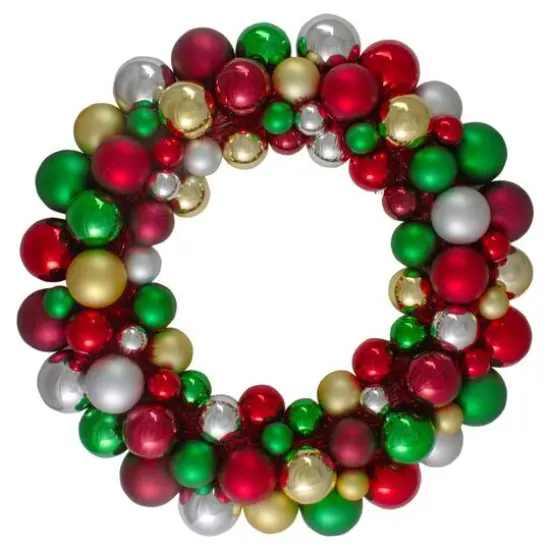 36" Traditional Colored 2-Finish Shatterproof Ball Christmas Wreath {1}