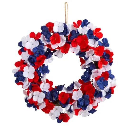 18" Red, White & Blue Americana Hydrangea Wreath {1}