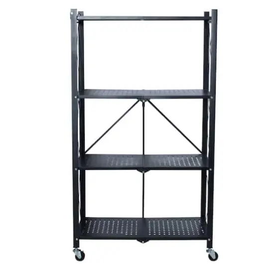 Organize It All Black 4-Tier Foldable Metal Rack with Wheels {4}
