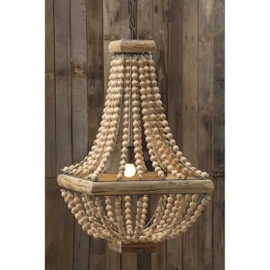 Wood & Metal Framed Chandelier with Wood Bead Draping Natural/Weathered {3}