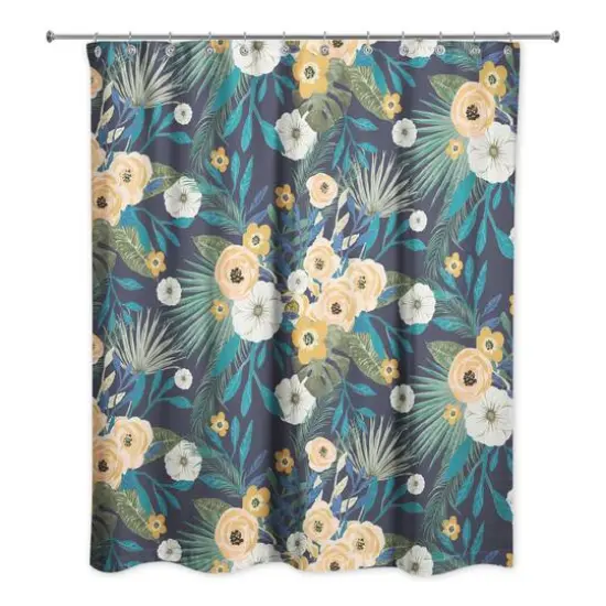 Tropical Floral Shower Curtain Navy {1}