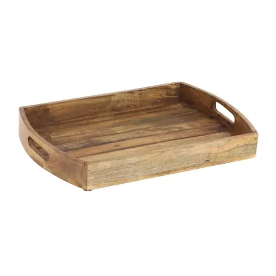 Light Brown Mango Wood Rustic Tray Set {11}
