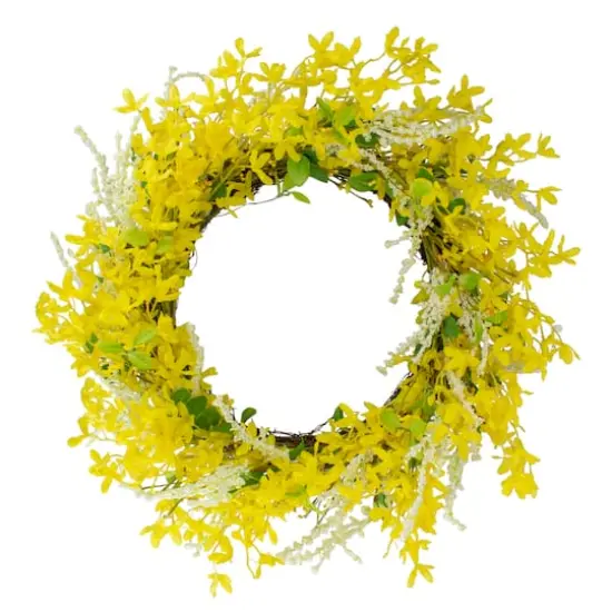 22" Yellow Forsythia & Leaves Wreath {1}