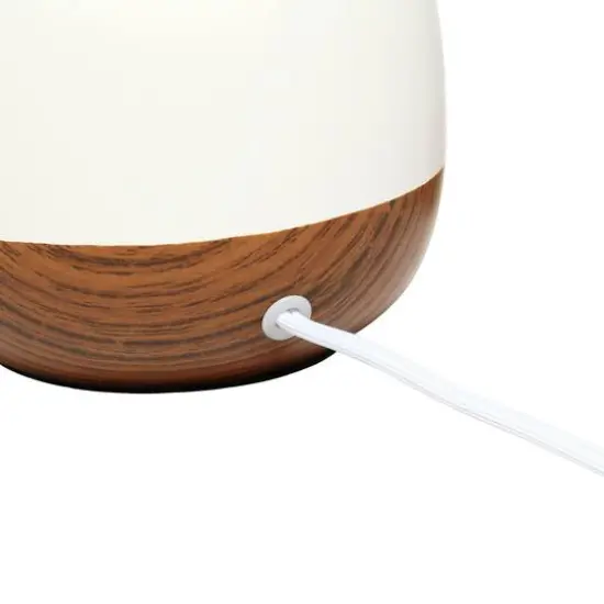 Simple Designs 12" Petite Mid Century Dark Woodgrain Base Table Lamp Off White {8}
