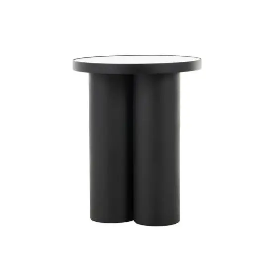 19.75" Black Metal Side End Accent Table with White Marble Tabletop {6}