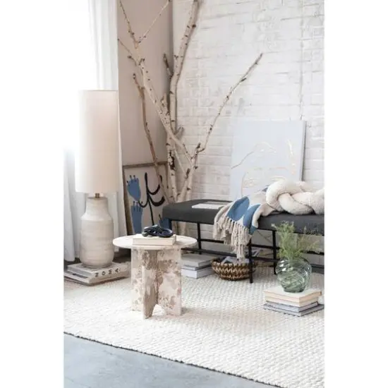 Hello Honey&reg; 4ft. Sand Color Ceramic Floor Lamp with Linen Shade {5}