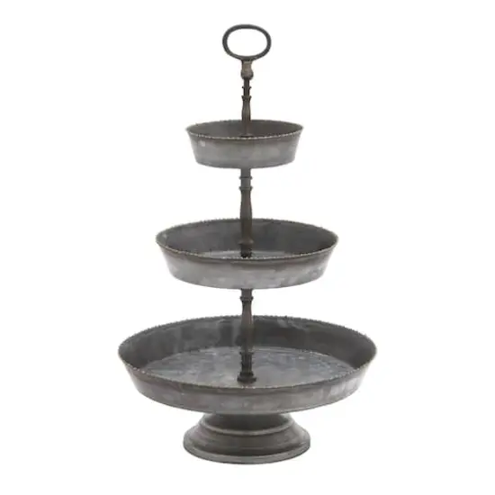 22" Gray Iron Farmhouse 3 Tier Tray Stand {1}