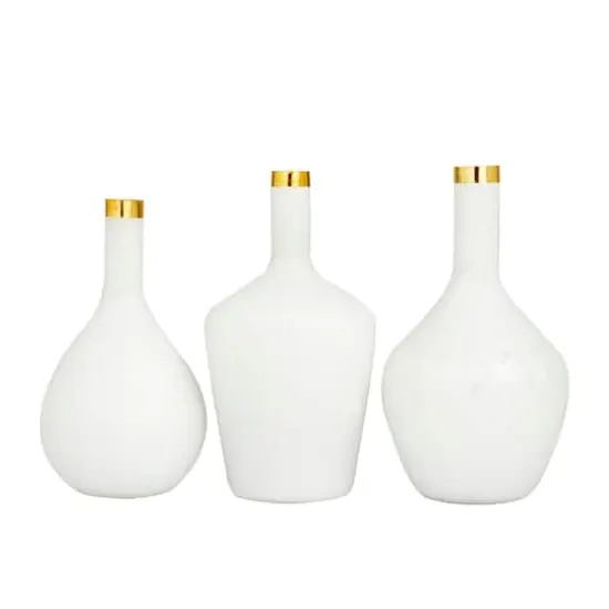 Set of 3" White Glass Glam Vases, 13" x 8" x 8" {1}