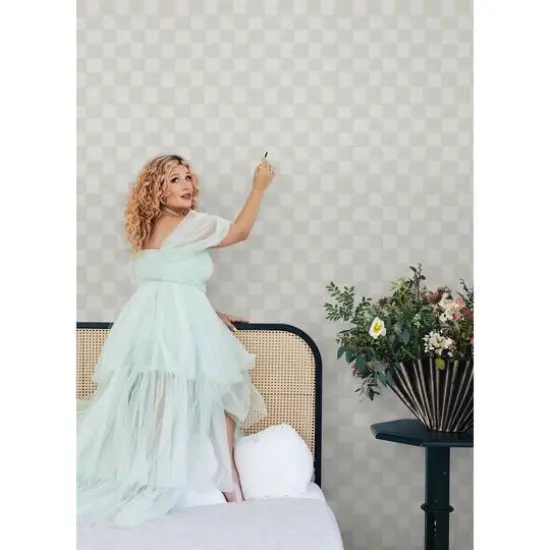 RoomMates Mr. Kate Tess Watercolor Soft Checker Peel & Stick Wallpaper Cream {7}