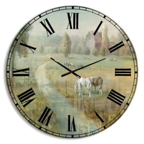 Designart Tranquil Country Field Farmhouse Wall Clock {1}