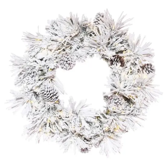 36" Warm White LED Flocked Atka Pine Wreath {1}