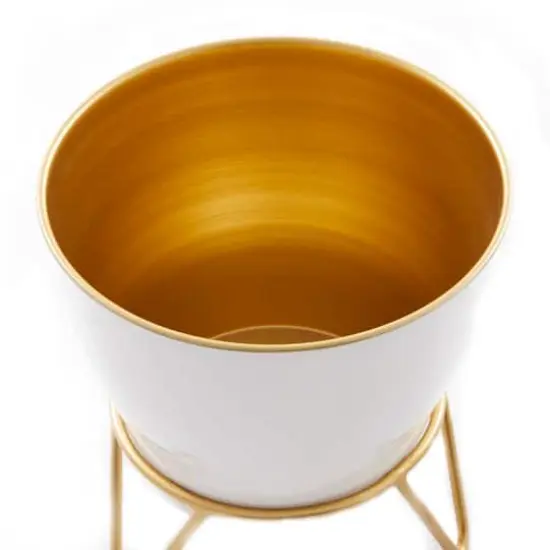 Set of 2 White Iron Modern Planter, 11" x 10" x 10" {5}