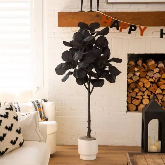 5ft. Artificial Halloween Black Fiddle Leaf Tree {7}