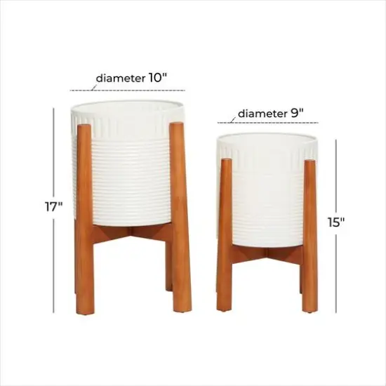 White Metal Planter with Natural Legs Set {7}