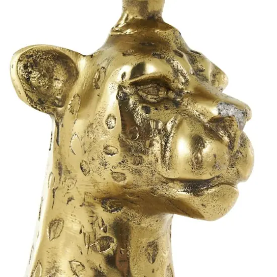 25" Gold Aluminum Leopard Spotted Sitting Accent Table with Glass Tabletop {5}