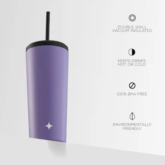 JoyJolt&reg; 20oz. Vacuum Insulated Tumbler with Flip Lid & Straw Purple {5}