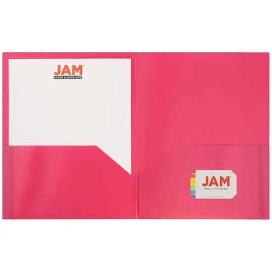 JAM Paper 9.5" x 11" Fuchsia Pink Plastic 2 Pocket POP Folders, 6ct. {4}