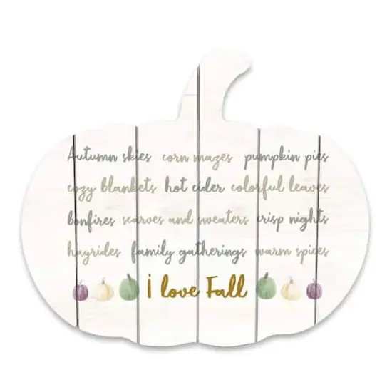 I Love Fall Things Pumpkin Shaped Wood Wall Hanging {1}