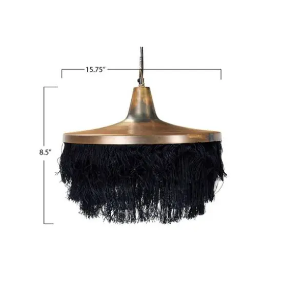 Hello Honey&reg; 16" Charcoal Metal Pendant Light with Fringe {11}