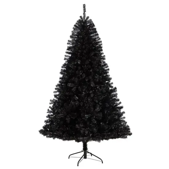 7ft. Pre-Lit Black Artificial Christmas Tree, Clear LED Lights {4}