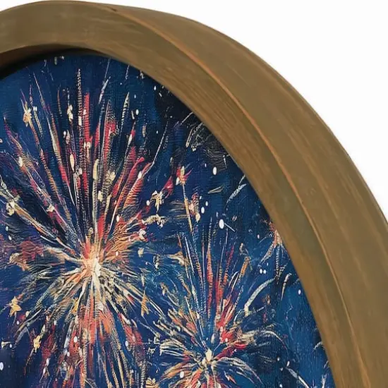 20" Goldens Watching Fireworks Round Framed Print Brown Frame {4}